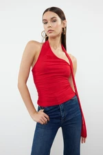 Trendyol Red Halter Neck Gathered Lined Stretchy Knitted Blouse