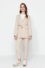 Trendyol Stone Lacing Detail Lined Crepe Jacket-Pants Woven Bottom-Top Set