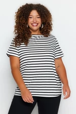 Trendyol Curve Black-White Striped Boat Neck Knitted T-shirt