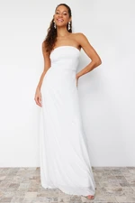 Trendyol Bridal White A-Line Knitted Sequin Wedding/Wedding Long Evening Evening Dress