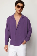 Trendyol Plum Oversize Fit Open Collar Summer Linen Look Shirt