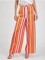 Red-yellow women's striped wide trousers ORSAY