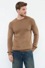 Trendyol Men's Mink Slim Fit Crew Neck Raglan Sleeve Seamless Basic Knitwear Sweater