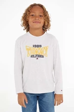 Dětské bavlněné tričko s dlouhým rukávem Tommy Hilfiger šedá barva, s potiskem