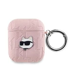 Pouzdro Karl Lagerfeld PU Embossed Choupette Head pro AirPods 1/2, růžová