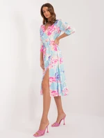 Blue and pink dress with slit and ruffles RUE PARIS