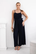 Pleated jumpsuit with straps navy blue