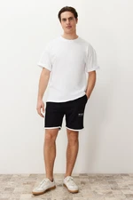 Trendyol Black Regular Cut Letter Printed Drawstring Elastic Waist Shorts