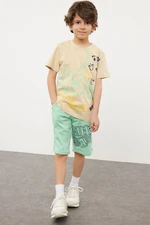 Trendyol Mint Boy Slogan Patterned T-shirt Shorts Set Knitted Bottom-Top Set