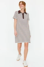 Trendyol Brown and White Striped Polo Neck A-Line/A-Line Form Knitted Dress