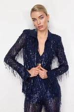 Trendyol Navy Blue Woven Sequin Jacket