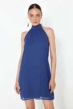 Trendyol Saks Straight Cut Halter Neck Mini Chiffon Lined Woven Dress