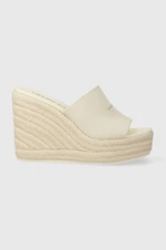 Pantofle Calvin Klein Jeans SLIDE WEDGE ROPE SANDAL ML BTW dámské, béžová barva, na klínku, YW0YW01356