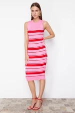 Trendyol Pink Striped Crew Neck Knitwear Dress