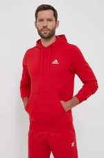 Mikina adidas pánská, červená barva, s kapucí, hladká