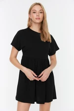 Trendyol Black 100% Cotton Knitted Mini Dress with Smocking Detail at the Waist/Skater