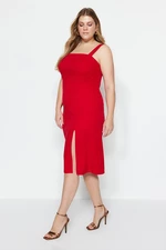 Trendyol Curve Red Woven Slit Dress