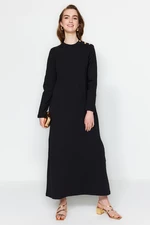 Trendyol Čierne pletené šaty s detailom gombíkov na ramene