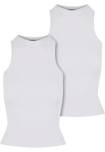 Women's Racer Back Rib Tank Top - 2 Pack White+White