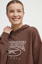 Bavlnená mikina Reebok Classic Archive Essentials dámska, hnedá farba, s kapucňou, s nášivkou, 100075645