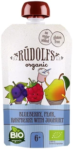 RUDOLFS BIO Ovocný bezlepkový príkrm Čučoriedka, hruška, malina s jogurtom 110 g