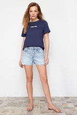 Trendyol Blue More Sustainable Ripped High Waist Shorts