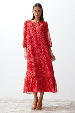 Trendyol Pink Paisley Patterned Straight Cut Maxi Lined Chiffon Woven Dress