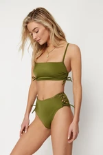 Trendyol Khaki Piping High Waist Hipster Bikini Bottom