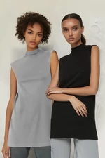 Trendyol 2-Pack Black-Gray High Neck Sleeveless Underwear Lining Tunic