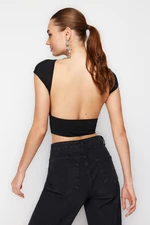 Trendyol Black Crop Unlined Shiny Blouse