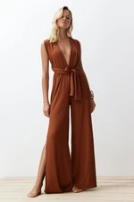 Trendyol Brown Woven Tied Jumpsuit