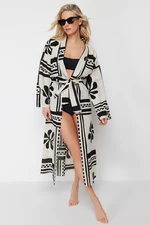 Trendyol Floral Patterned Belted Maxi Woven 100% Cotton Kimono & Kaftan