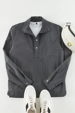 Trendyol Limited Edition Anthracite Relaxed Fit Half Patch Parachute Technical Fabric Shirt