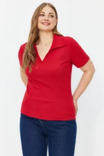 Trendyol Curve Red Ribbed Knitted Blouse