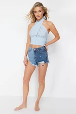 Trendyol Dark Blue Denim Color Block Denim 100% Cotton Shorts & Bermuda