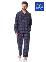 Pyjamas Key MNS 414 B23 L/R Flannel M-2XL men's zip-up navy blue