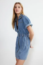 Trendyol Blue Zipper Detailed Mini Denim Dress