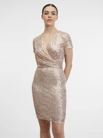 Beige women's metallic dress with sequins ORSAY