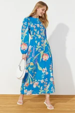 Trendyol Saxon Flower Pattern Woven Linen Look Dress