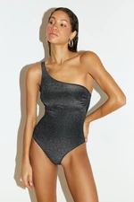 Trendyol Black One Shoulder Glitter Regular Swimsuit