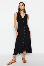 Trendyol Black Button Detail Shift/Straight Cut midi szőtt ruha