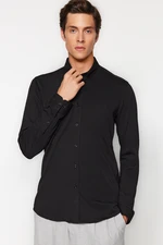 Trendyol Black Men's Slim Fit Comfortable Comfortable Flexible Buttoned Collar Basic Shirt.