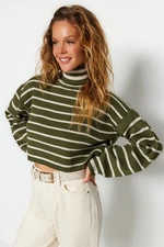 Trendyol Khaki Crop Striped Knitwear Sweater