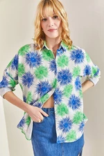 Bianco Lucci Women's Floral Patterned Linen Shirt