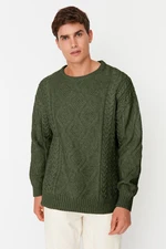 Trendyol Khaki Oversize Crew Neck Hair Knitted Sweater