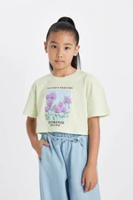 DEFACTO Girl's Crop Crew Neck Printed Short Sleeve T-Shirt