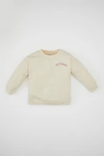 DEFACTO Baby Girl Beige Crew Neck Text Printed Sweatshirt