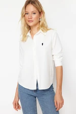 Trendyol Ecru Heart Embroidery Detail on Chest Regular Regular Fit Woven Shirt