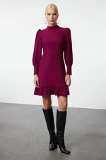 Trendyol Purple A-Line High Collar Skirt Gathered Mini Woven Dress