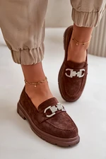 Women's eco-suede moccasins with brown wister decoration